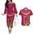 Hawaii Plumeria Lei Couples Matching Off The Shoulder Long Sleeve Dress and Hawaiian Shirt Tiki and Kakau Pattern Pink Color