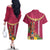Hawaii Plumeria Lei Couples Matching Off The Shoulder Long Sleeve Dress and Hawaiian Shirt Tiki and Kakau Pattern Pink Color