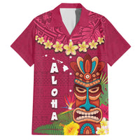 Hawaii Plumeria Lei Family Matching Short Sleeve Bodycon Dress and Hawaiian Shirt Tiki and Kakau Pattern Pink Color