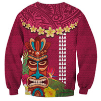 Hawaii Plumeria Lei Sweatshirt Tiki and Kakau Pattern Pink Color