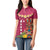 Hawaii Plumeria Lei Women Polo Shirt Tiki and Kakau Pattern Pink Color