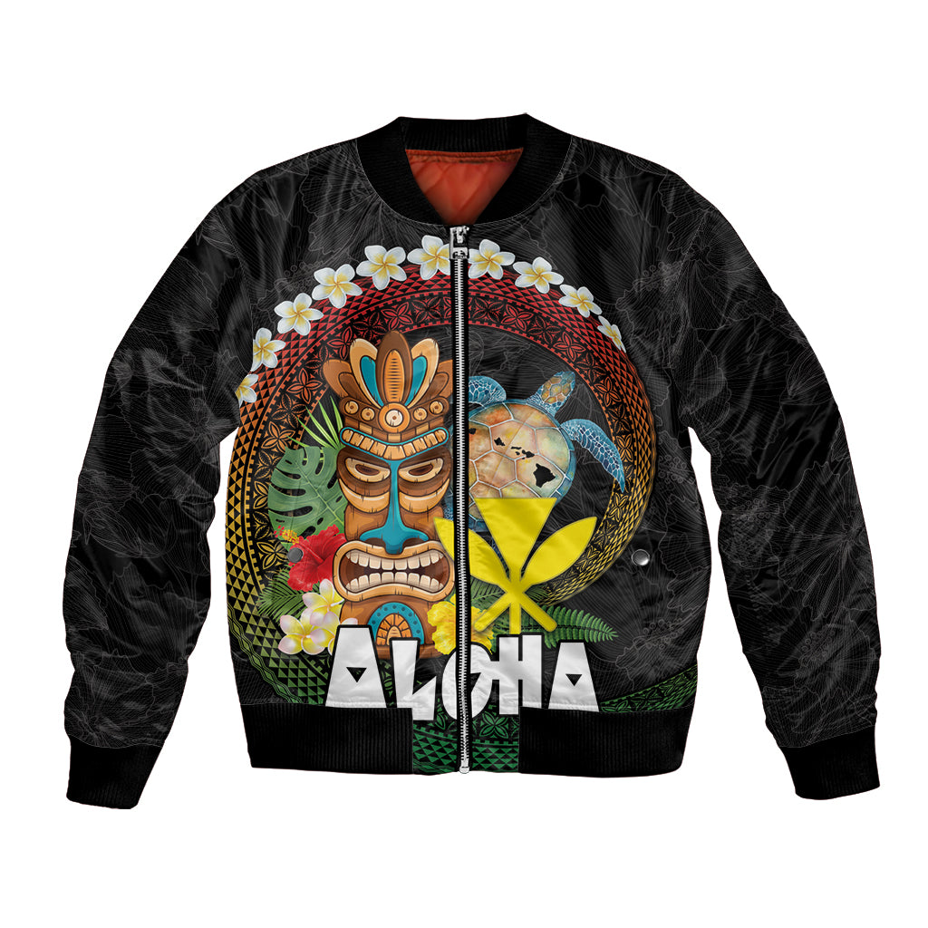 Aloha Hawaii Bomber Jacket Kanaka Maoli with Polynesian Spiral Plumeria
