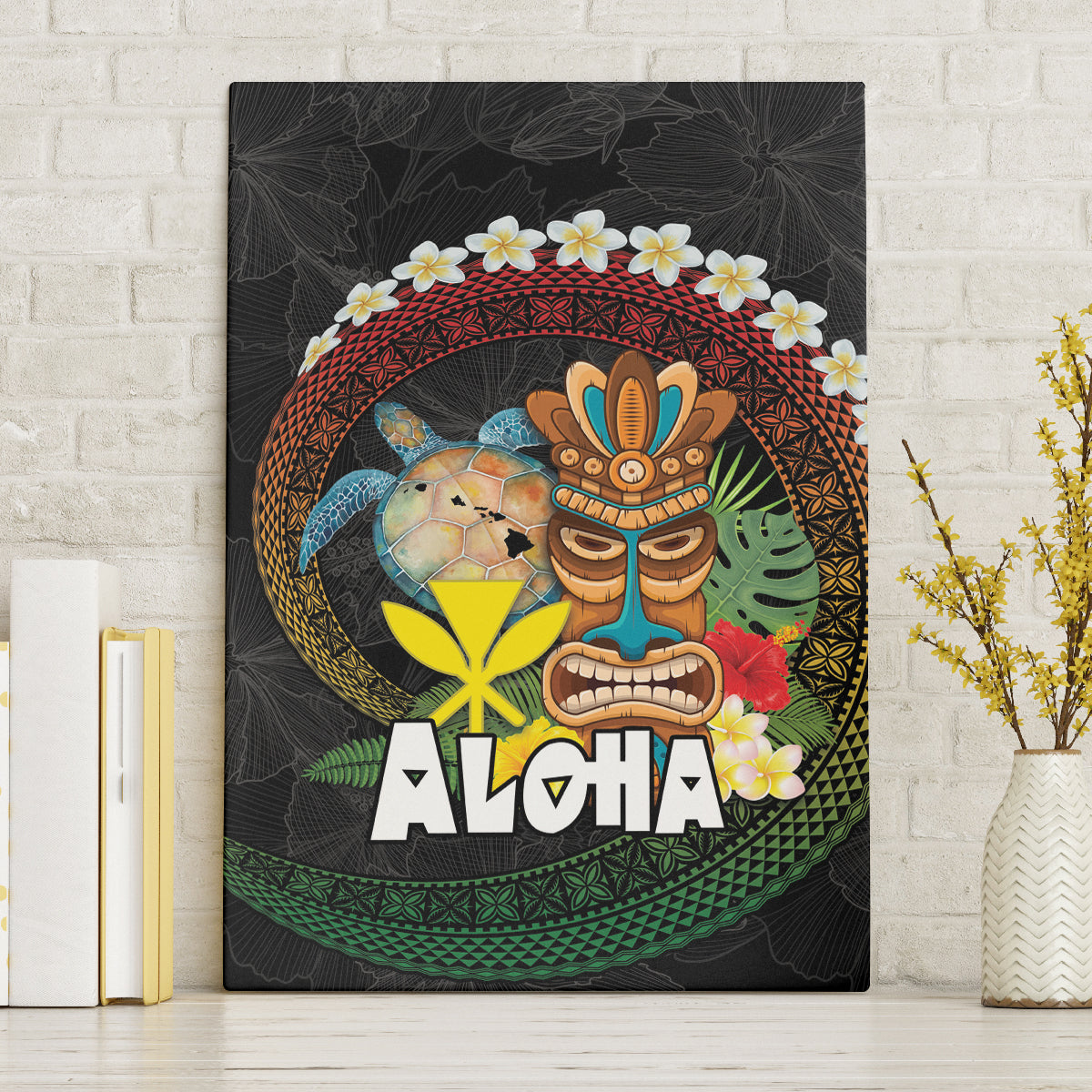 Aloha Hawaii Canvas Wall Art Kanaka Maoli with Polynesian Spiral Plumeria