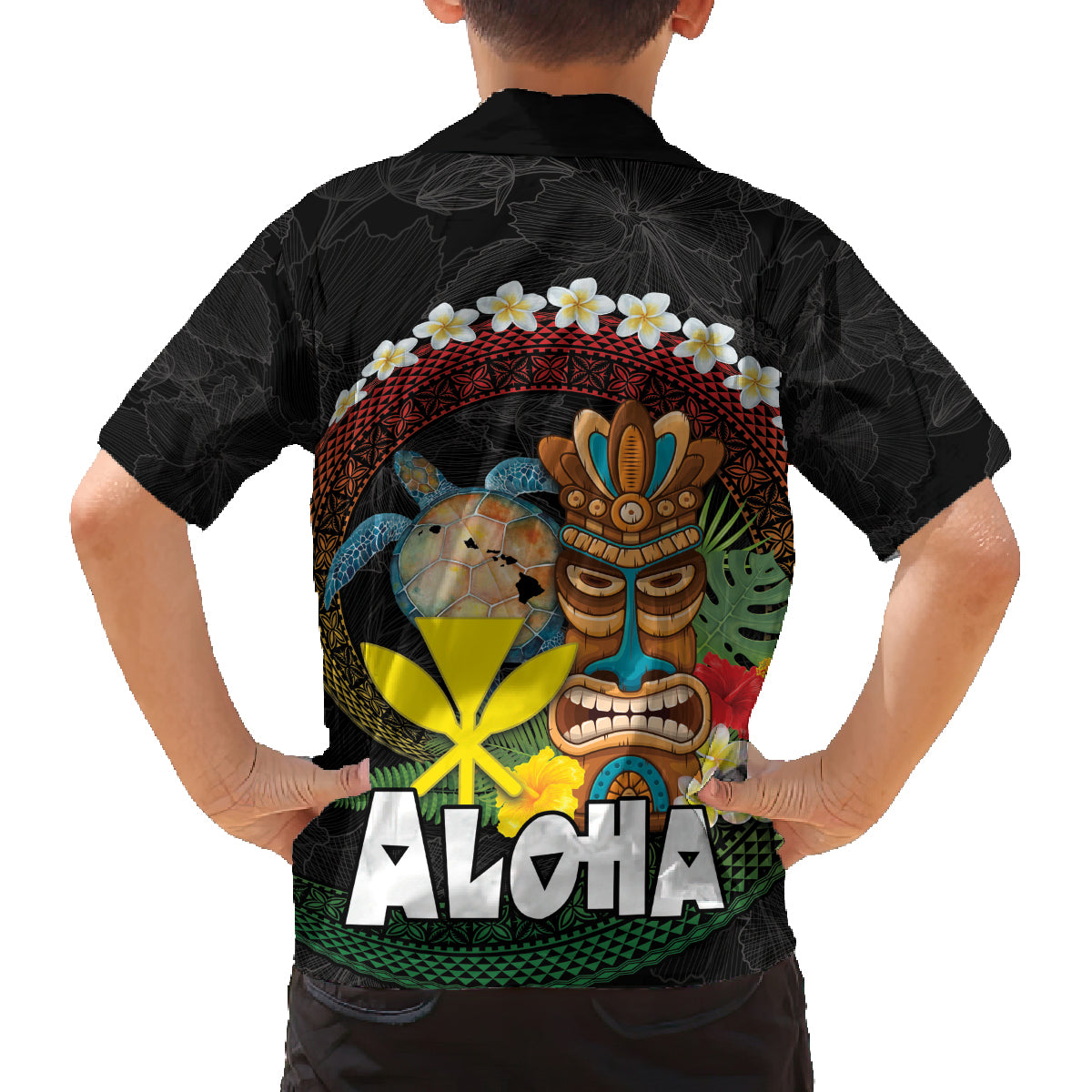 Aloha Hawaii Family Matching Off Shoulder Maxi Dress and Hawaiian Shirt Kanaka Maoli with Polynesian Spiral Plumeria