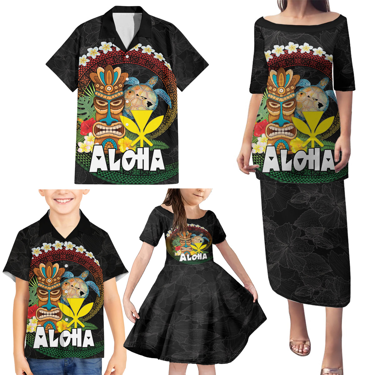 Aloha Hawaii Family Matching Puletasi and Hawaiian Shirt Kanaka Maoli with Polynesian Spiral Plumeria LT03 - Polynesian Pride