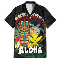 Aloha Hawaii Family Matching Puletasi and Hawaiian Shirt Kanaka Maoli with Polynesian Spiral Plumeria LT03 Dad's Shirt - Short Sleeve Black - Polynesian Pride