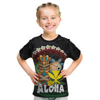 Aloha Hawaii Kid T Shirt Kanaka Maoli with Polynesian Spiral Plumeria LT03 Black - Polynesian Pride