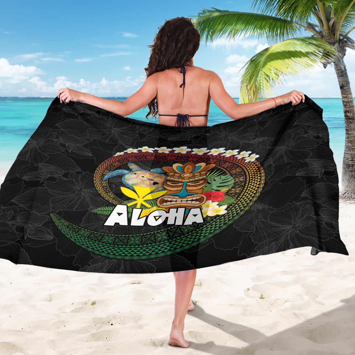 Aloha Hawaii Sarong Kanaka Maoli with Polynesian Spiral Plumeria