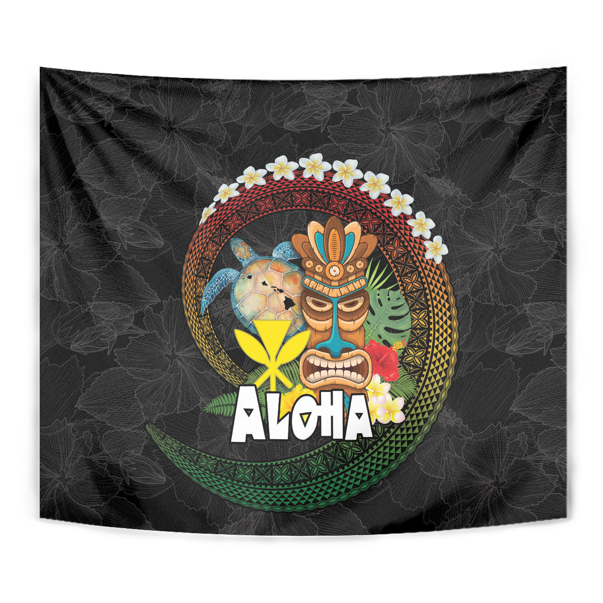 Aloha Hawaii Tapestry Kanaka Maoli with Polynesian Spiral Plumeria