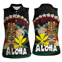 Aloha Hawaii Women Sleeveless Polo Shirt Kanaka Maoli with Polynesian Spiral Plumeria