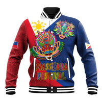 Philippines MassKara Baseball Jacket Filipino Carnival Mask and Polynesian Pattern