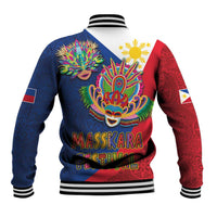 Philippines MassKara Baseball Jacket Filipino Carnival Mask and Polynesian Pattern