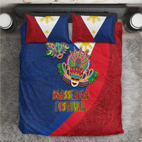 Philippines MassKara Bedding Set Filipino Carnival Mask and Polynesian Pattern LT03 Blue - Polynesian Pride