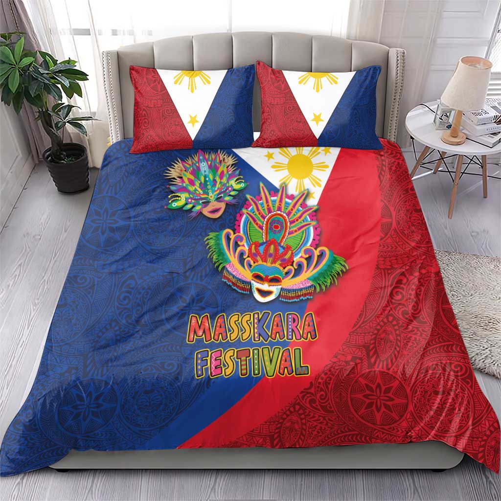 Philippines MassKara Bedding Set Filipino Carnival Mask and Polynesian Pattern LT03 - Polynesian Pride