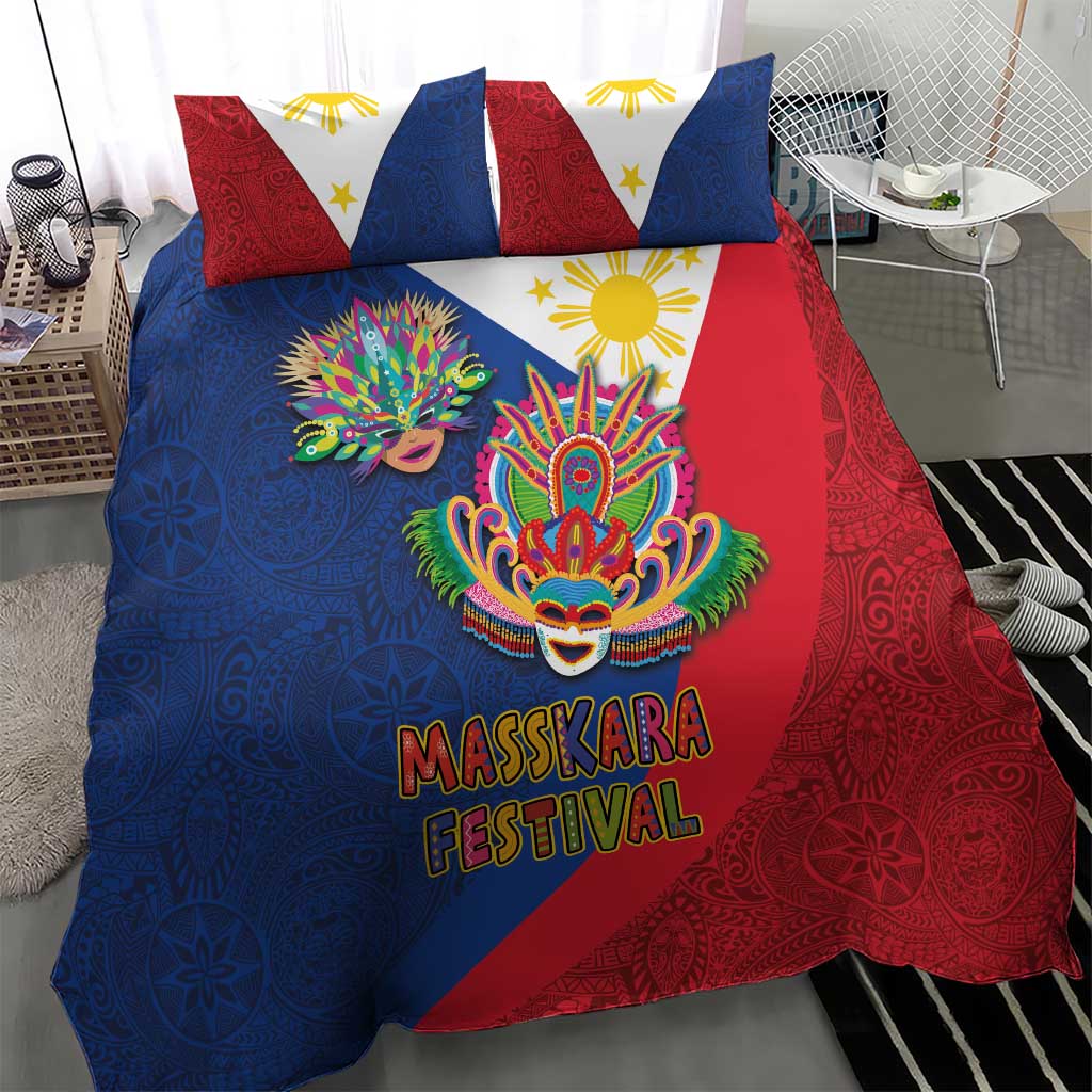 Philippines MassKara Bedding Set Filipino Carnival Mask and Polynesian Pattern LT03 - Polynesian Pride