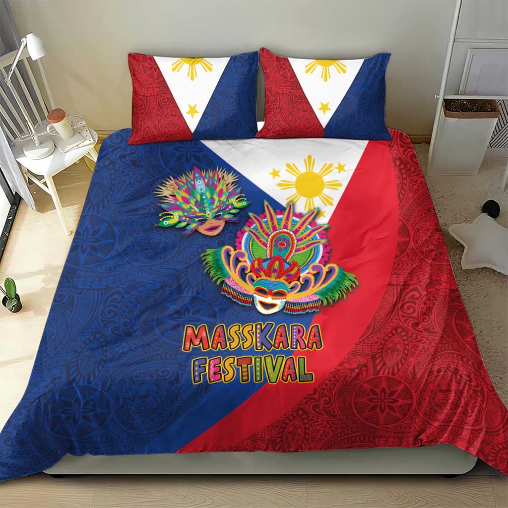 Philippines MassKara Bedding Set Filipino Carnival Mask and Polynesian Pattern LT03 - Polynesian Pride
