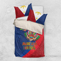 Philippines MassKara Bedding Set Filipino Carnival Mask and Polynesian Pattern LT03 US Twin 172cm x 218cm Blue - Polynesian Pride