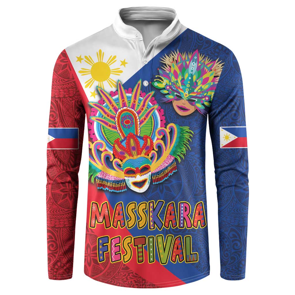 Philippines MassKara Button Sweatshirt Filipino Carnival Mask and Polynesian Pattern