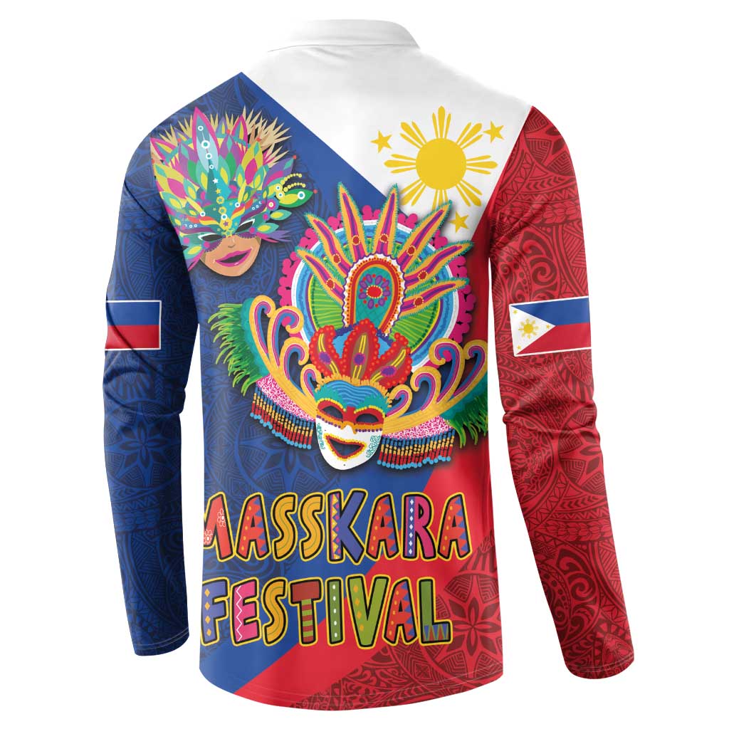 Philippines MassKara Button Sweatshirt Filipino Carnival Mask and Polynesian Pattern