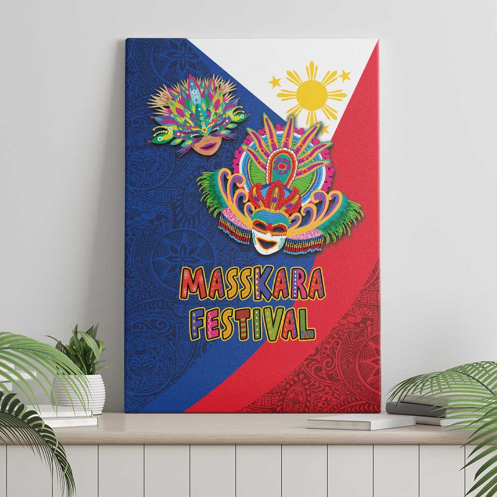 Philippines MassKara Canvas Wall Art Filipino Carnival Mask and Polynesian Pattern