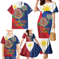 Philippines MassKara Family Matching Mermaid Dress and Hawaiian Shirt Filipino Carnival Mask and Polynesian Pattern