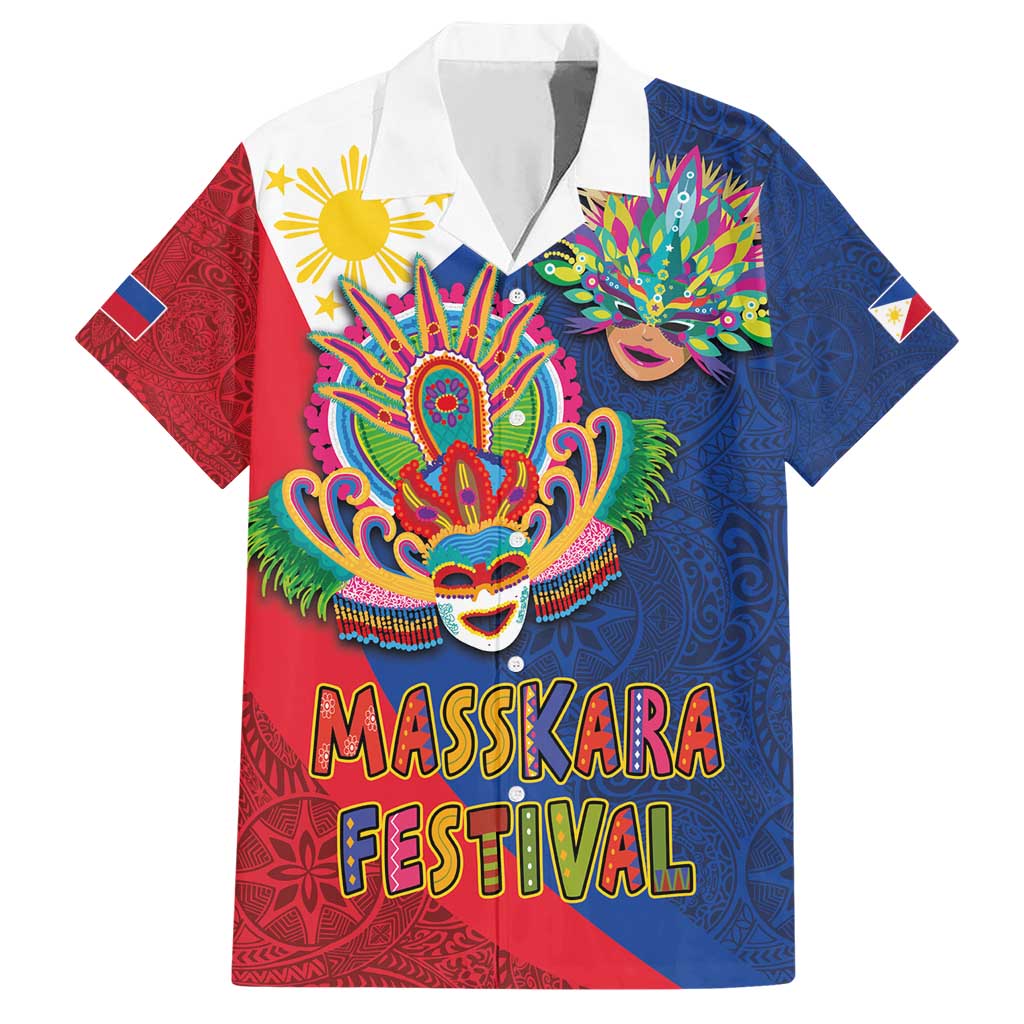 Philippines MassKara Family Matching Short Sleeve Bodycon Dress and Hawaiian Shirt Filipino Carnival Mask and Polynesian Pattern