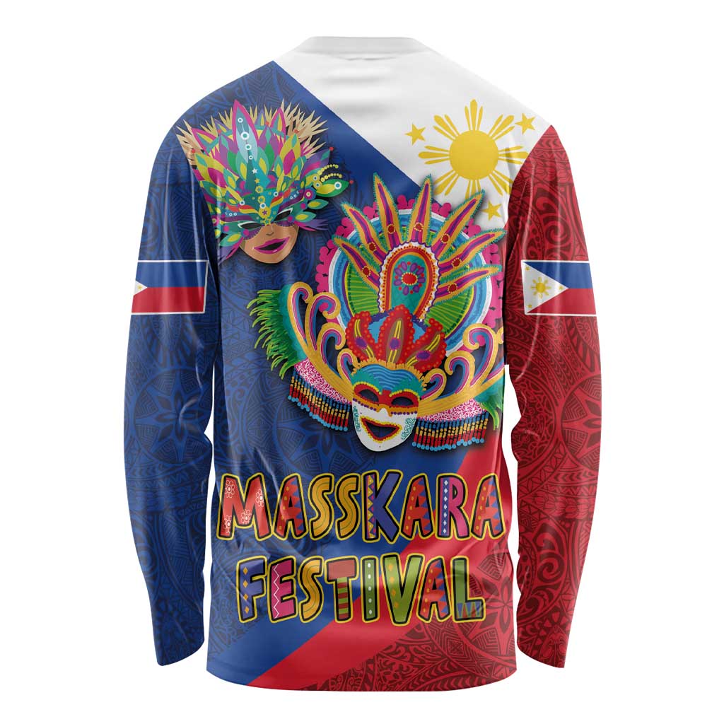 Philippines MassKara Long Sleeve Shirt Filipino Carnival Mask and Polynesian Pattern