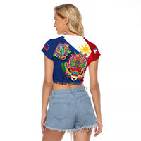 Philippines MassKara Raglan Cropped T Shirt Filipino Carnival Mask and Polynesian Pattern