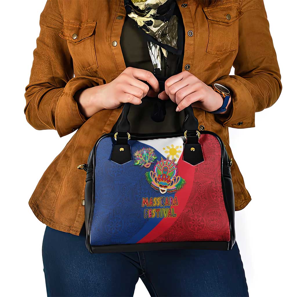 Philippines MassKara Shoulder Handbag Filipino Carnival Mask and Polynesian Pattern