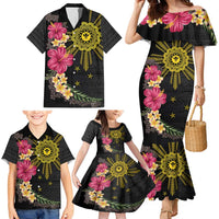 Hawaii and Philippines Together Family Matching Mermaid Dress and Hawaiian Shirt Hibiscus Flower and Sun Badge Polynesian Pattern Coloful