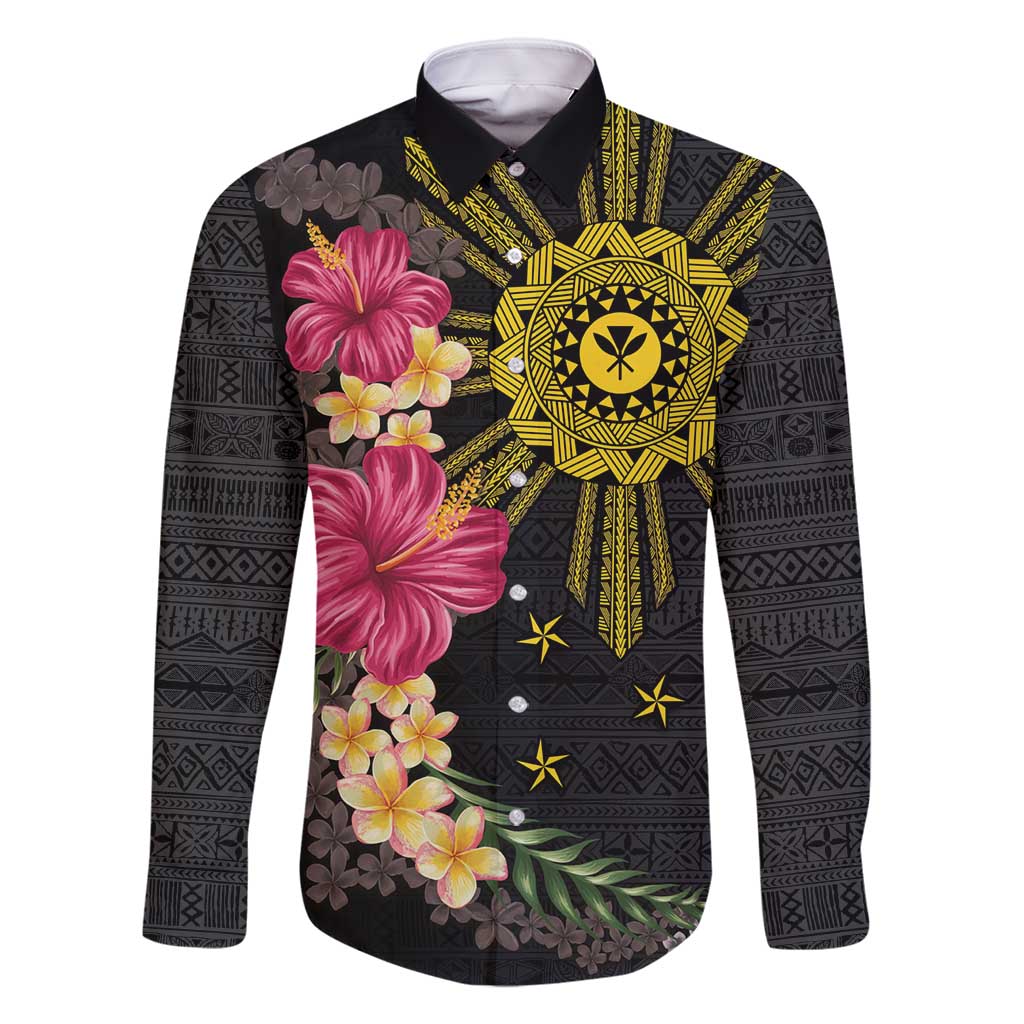 Hawaii and Philippines Together Family Matching Mermaid Dress and Hawaiian Shirt Hibiscus Flower and Sun Badge Polynesian Pattern Coloful