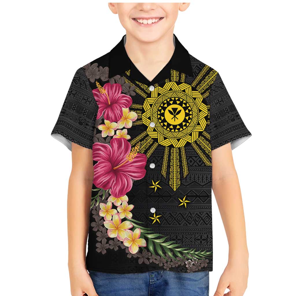 Hawaii and Philippines Together Family Matching Mermaid Dress and Hawaiian Shirt Hibiscus Flower and Sun Badge Polynesian Pattern Coloful