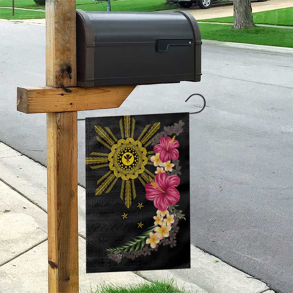 Hawaii and Philippines Together Garden Flag Hibiscus Flower and Sun Badge Polynesian Pattern Coloful