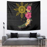 Hawaii and Philippines Together Tapestry Hibiscus Flower and Sun Badge Polynesian Pattern Coloful