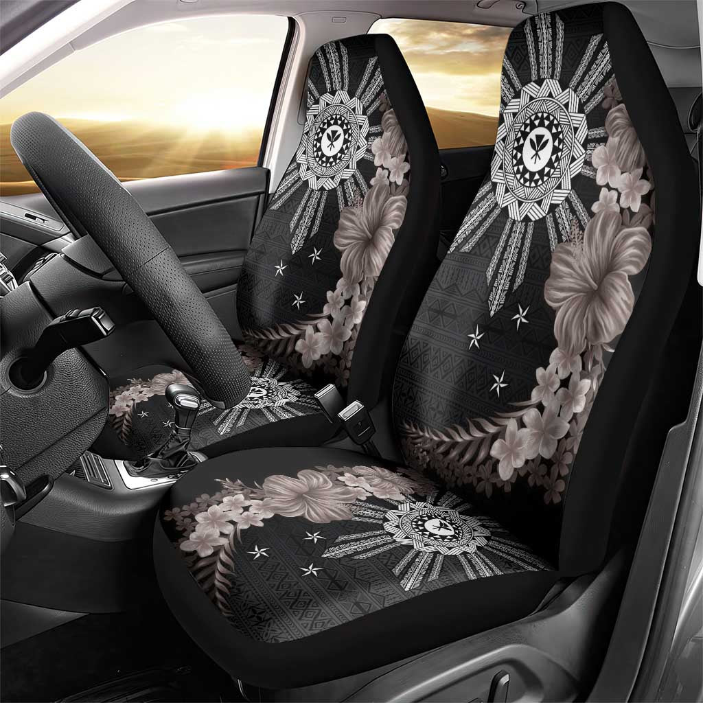 Hawaii and Philippines Together Car Seat Cover Hibiscus Flower and Sun Badge Polynesian Pattern Grayscale