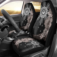 Hawaii and Philippines Together Car Seat Cover Hibiscus Flower and Sun Badge Polynesian Pattern Grayscale