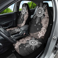 Hawaii and Philippines Together Car Seat Cover Hibiscus Flower and Sun Badge Polynesian Pattern Grayscale