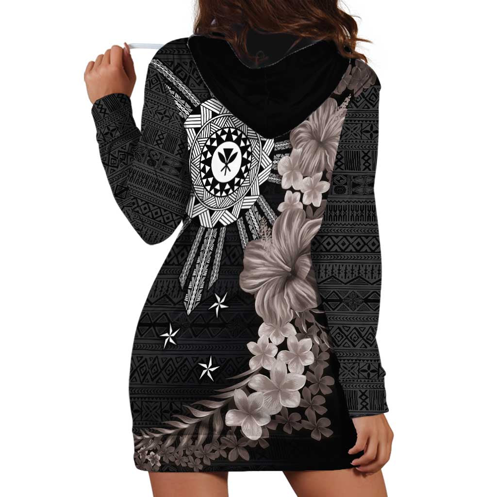 Hawaii and Philippines Together Hoodie Dress Hibiscus Flower and Sun Badge Polynesian Pattern Grayscale