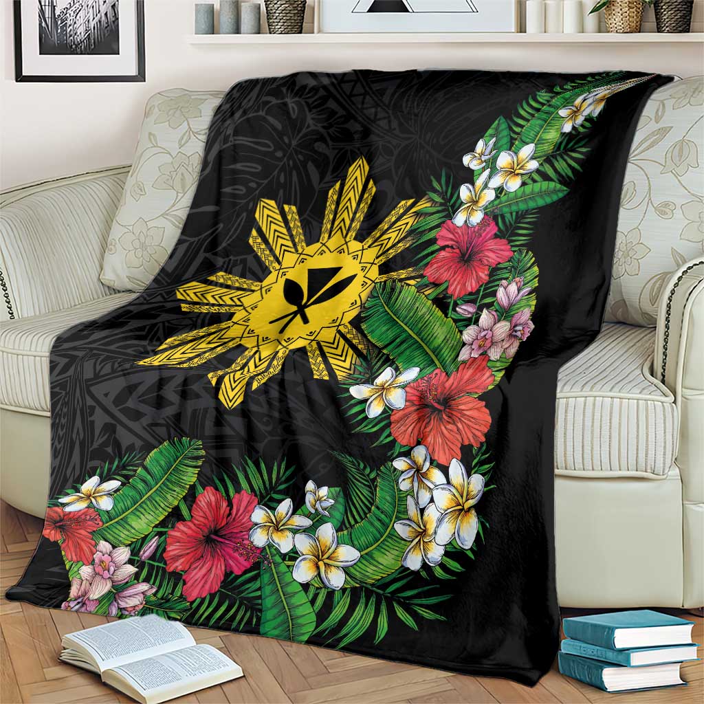 Tropical Hawaii and Philippines Blanket Kanaka Maoli and Sun Badge Batok Tattoo Colorful