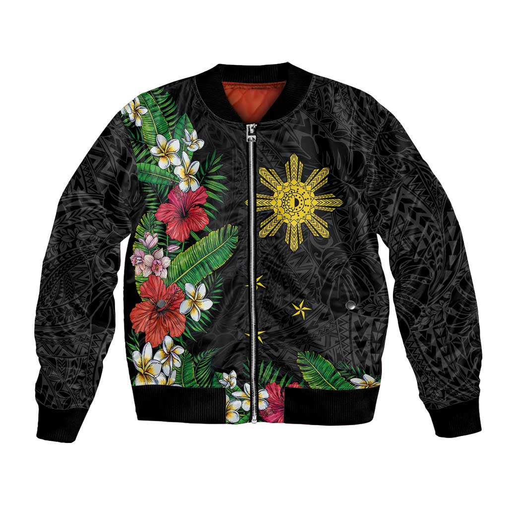 Tropical Hawaii and Philippines Bomber Jacket Kanaka Maoli and Sun Badge Batok Tattoo Colorful