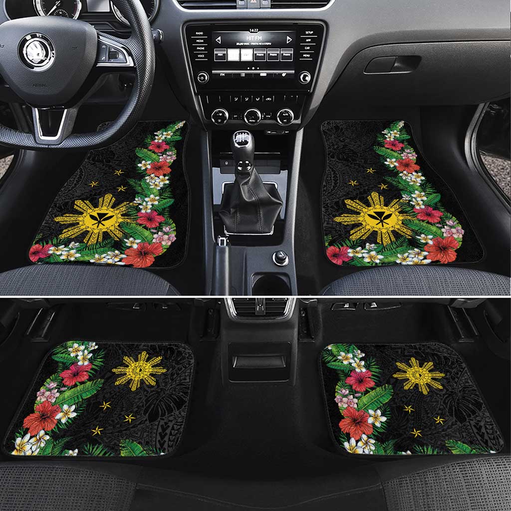 Tropical Hawaii and Philippines Car Mats Kanaka Maoli and Sun Badge Batok Tattoo Colorful