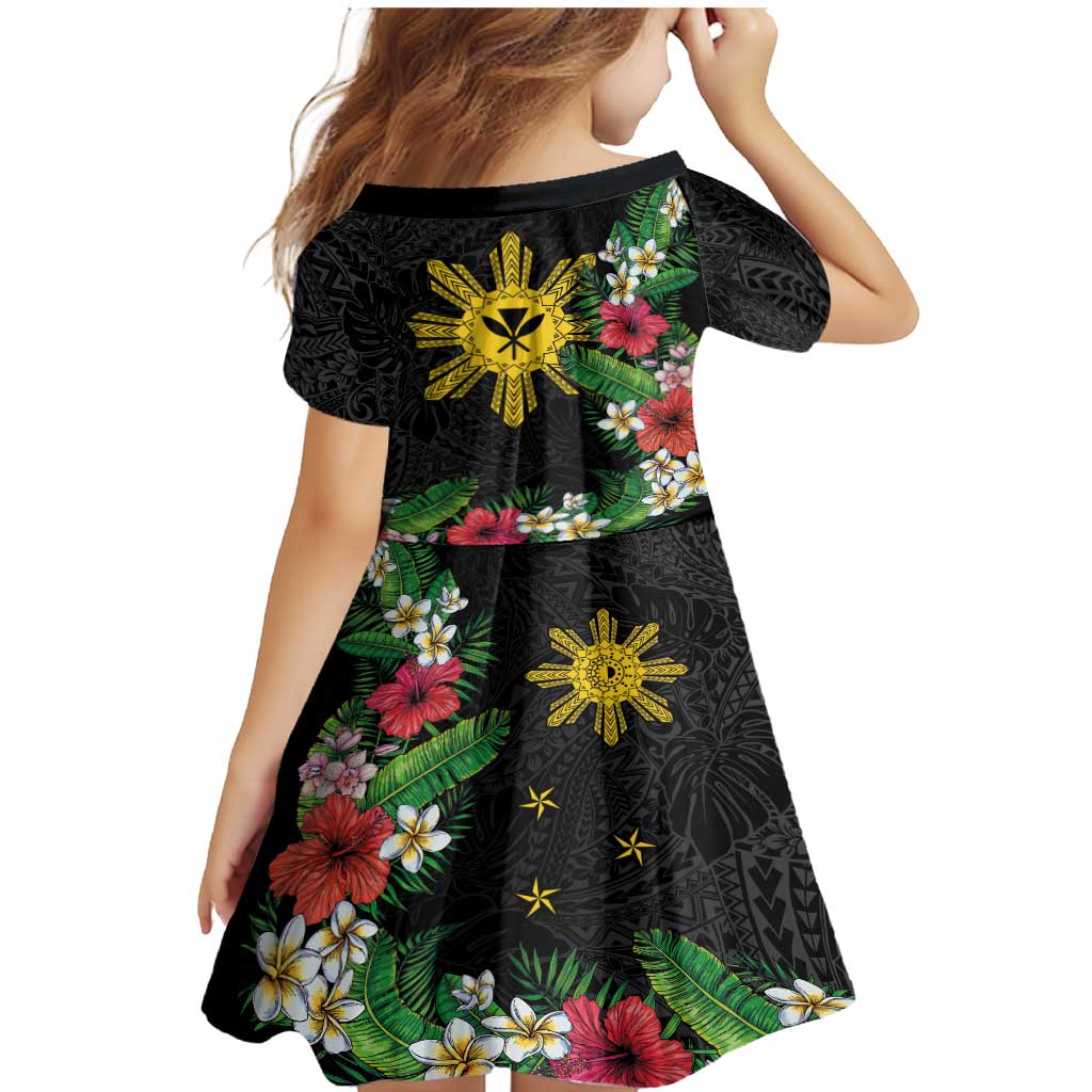 Tropical Hawaii and Philippines Family Matching Mermaid Dress and Hawaiian Shirt Kanaka Maoli and Sun Badge Batok Tattoo Colorful