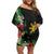 Tropical Hawaii and Philippines Off Shoulder Short Dress Kanaka Maoli and Sun Badge Batok Tattoo Colorful