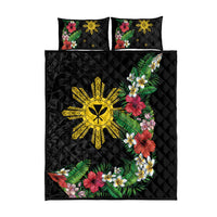 Tropical Hawaii and Philippines Quilt Bed Set Kanaka Maoli and Sun Badge Batok Tattoo Colorful