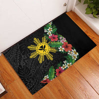 Tropical Hawaii and Philippines Rubber Doormat Kanaka Maoli and Sun Badge Batok Tattoo Colorful