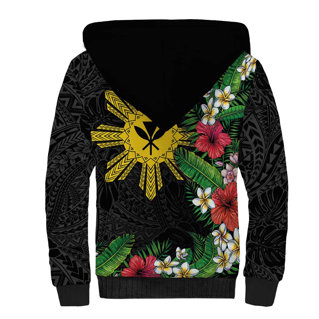 Tropical Hawaii and Philippines Sherpa Hoodie Kanaka Maoli and Sun Badge Batok Tattoo Colorful