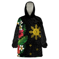 Tropical Hawaii and Philippines Wearable Blanket Hoodie Kanaka Maoli and Sun Badge Batok Tattoo Colorful