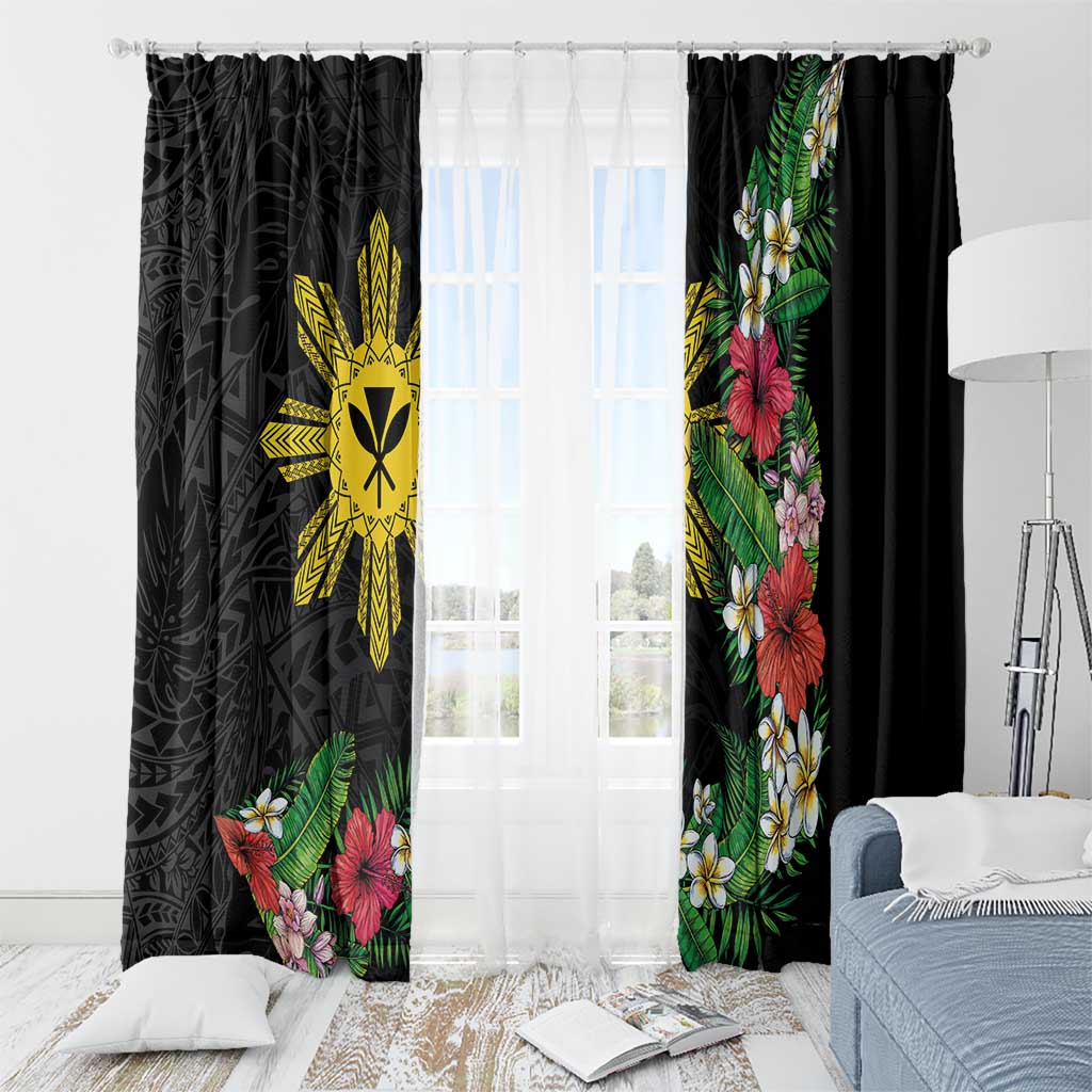 Tropical Hawaii and Philippines Window Curtain Kanaka Maoli and Sun Badge Batok Tattoo Colorful