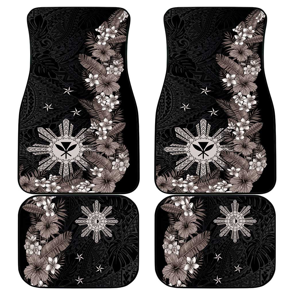 Tropical Hawaii and Philippines Car Mats Kanaka Maoli and Sun Badge Batok Tattoo Grayscale