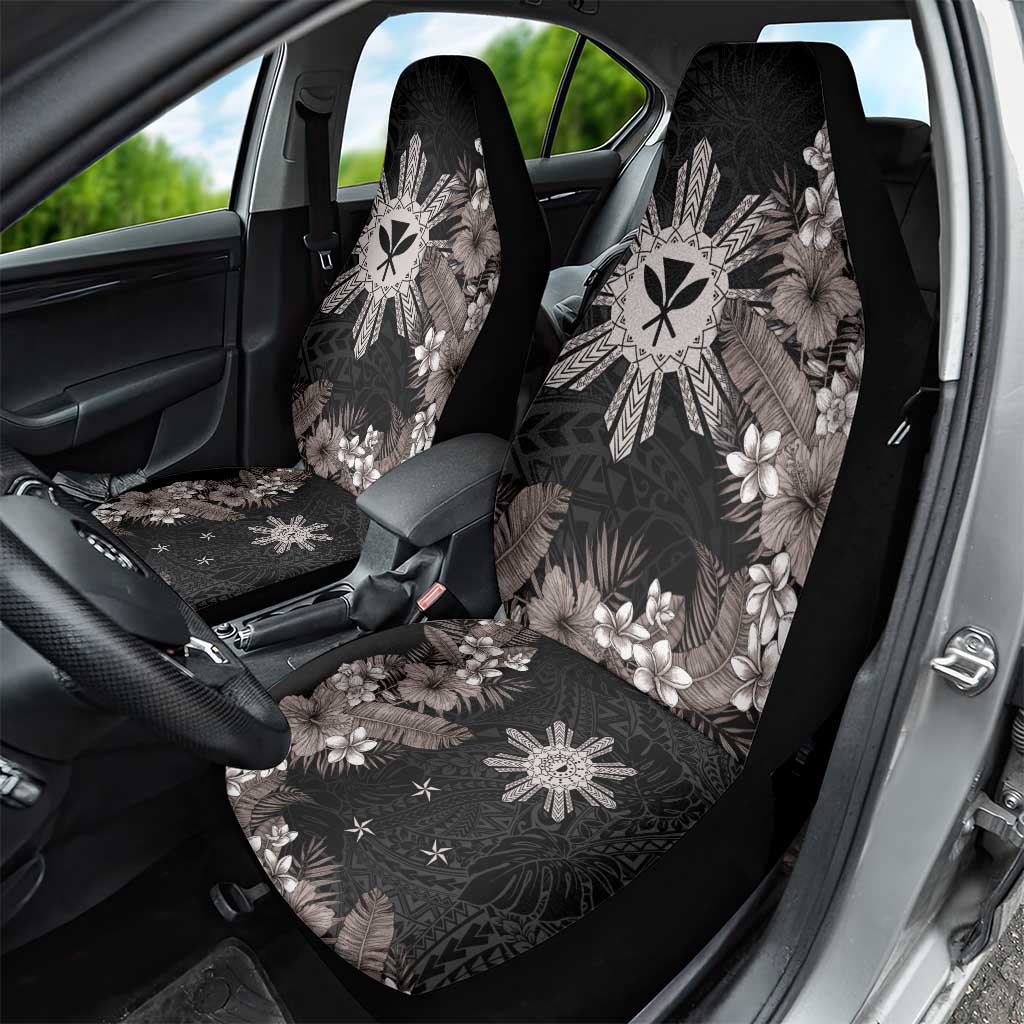 Tropical Hawaii and Philippines Car Seat Cover Kanaka Maoli and Sun Badge Batok Tattoo Grayscale